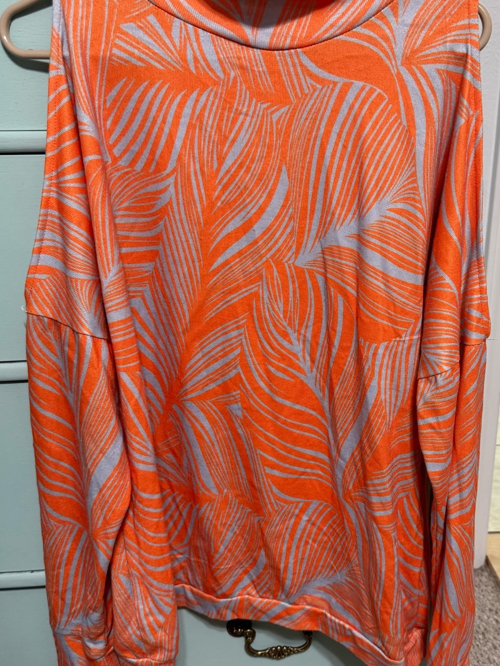 Women’s Orange Leaf-Pattern Pullover